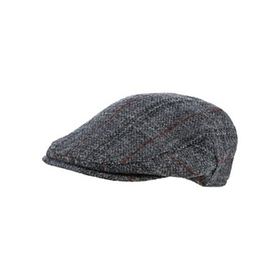 Grey checked Harris Tweed wool flat cap